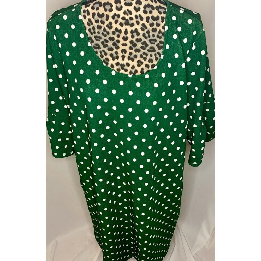 AGNES & DORA HUNTER GREEN AND WHITE POLKA DOTS SHEATH DRESS ANGEL 2XL XXL